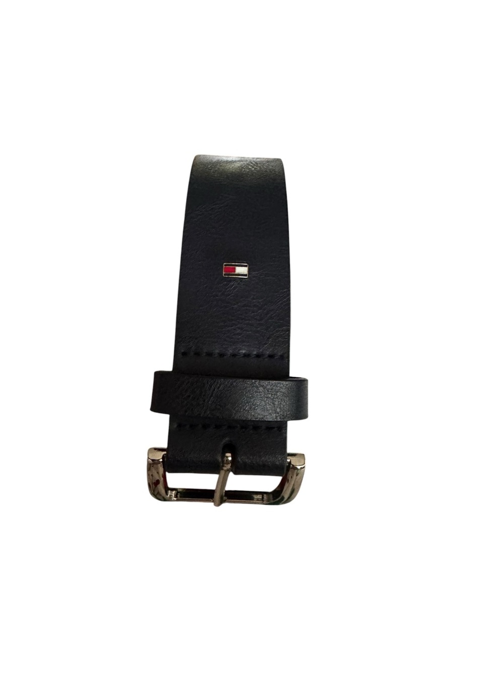 Tommy Hilfiger Men’s Blue Embossed Logo Belt Size M 34-36 Silver Buckle